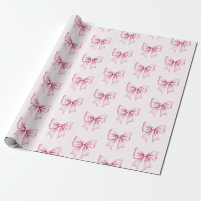 Papel De Presente Laço Coquete de Aquarela Rosa Feminino e Glamouros (Desenrolado)