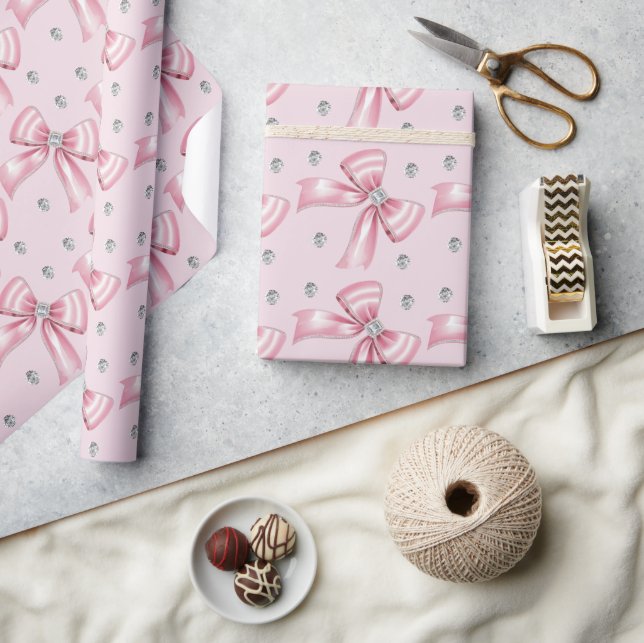 Papel De Presente Laço Coquette Rosa Brilho 1º (Artesanato)