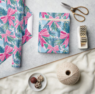 Papel De Presente Laço Cor-de-Rosa Arco Natalino Laço Padrão