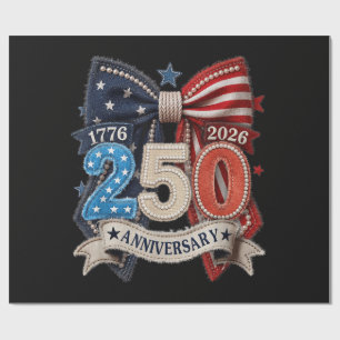 Papel De Presente Laço da Bandeira Americana 250º Aniversário Patrio