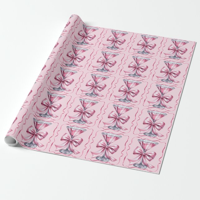 Papel De Presente Laço de cetim coquete rosa de garota chique (Desenrolado)