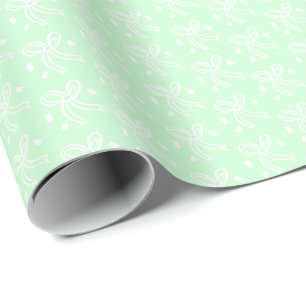 Papel De Presente Laco de Fita Doodle Natal Branco Hortelã