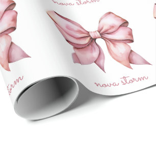 Papel De Presente Laço Rosa da Moda Personalizado Com Nome Monograma