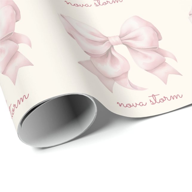 Papel De Presente Laço Rosa da Moda Personalizado Com Nome Monograma (Ponta do rolo)