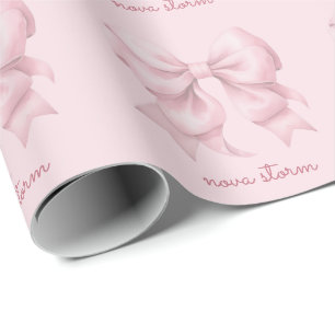 Papel De Presente Laço Rosa da Moda Personalizado Com Nome Monograma
