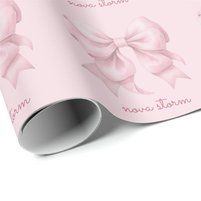Papel De Presente Laço Rosa da Moda Personalizado Com Nome Monograma (Ponta do rolo)