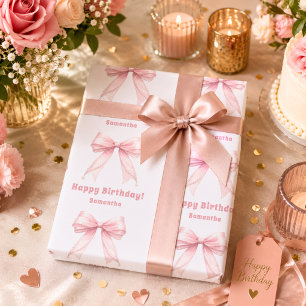 Papel De Presente Laço rosa de aniversário menina branca