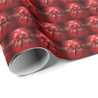 Papel De Presente Laço Vermelho com Pérolas e Joias