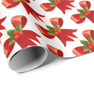 Papel De Presente Laço Vermelho de Natal de Azevinho