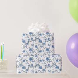 Papel De Presente Laços Azuis Elegantes e ramalhete floral
