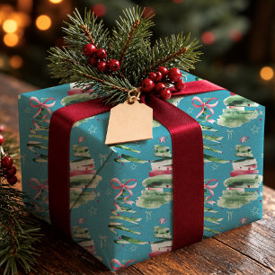 Papel De Presente Laços de Natal Coquette Rosa Doce Aqua