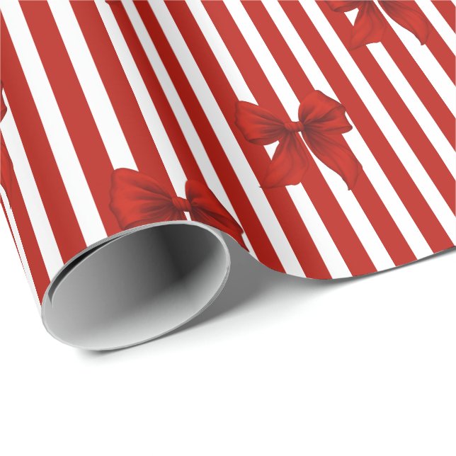Papel De Presente Laços e Listras Vermelhas Coquete (Ponta do rolo)