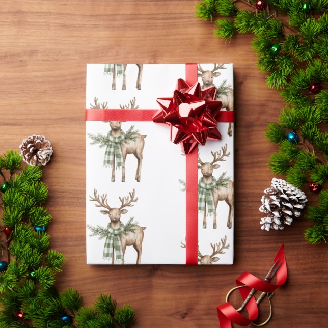 Papel De Presente Laços Marrons Rústicos Árvores de Natal Verde Crem (Presente de Natal)
