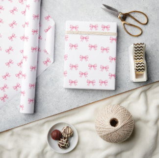 Papel De Presente Laços Rosa Coquette Padrão Estético Fofo Embrulho