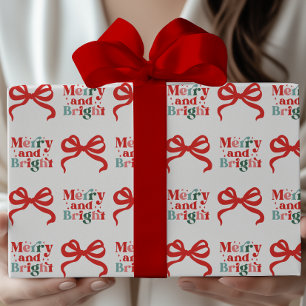 Papel De Presente Laços Vermelhos Natal Merry & Bright Feriado