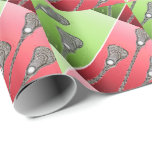 Papel De Presente Lacrosse Christmas<br><div class="desc">Brincadeira de Natal criativa de lacrosse com palitos de lax com arte em fundo vermelho e verde.</div>