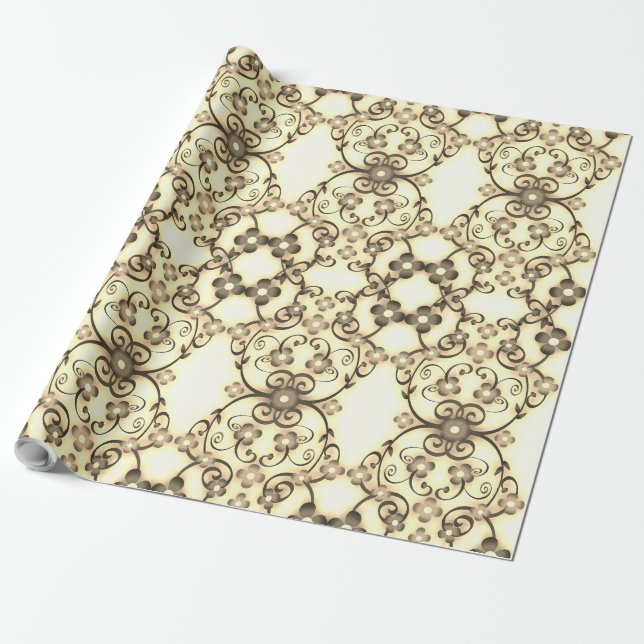 Papel De Presente Lacy Look of Flowers Ouro Sepia (Desenrolado)
