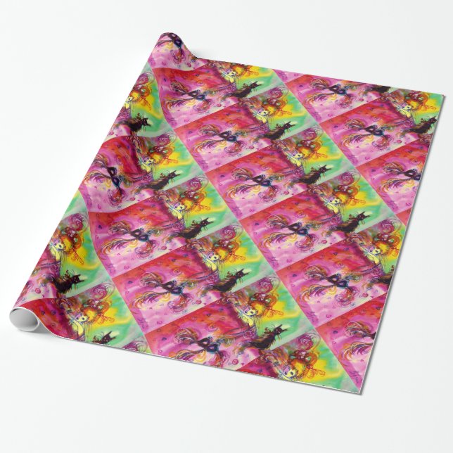 Papel De Presente LADY COM GATO PRETO / Mascarada de Veneza (Desenrolado)