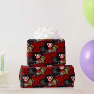 Papel De Presente Ladybug e Sunflower-Diagonal-Red-
