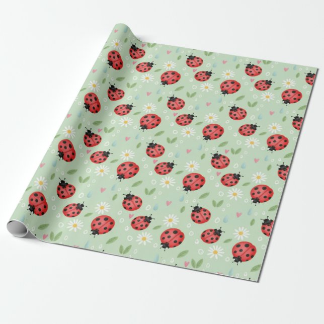 Papel De Presente Ladybug Flower Pattern (Desenrolado)