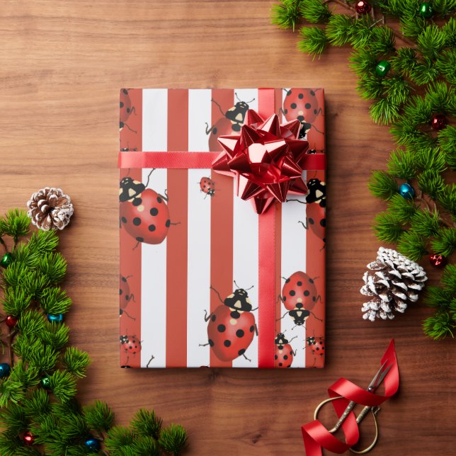 Papel De Presente Ladybug Vermelho e Branco (Presente de Natal)