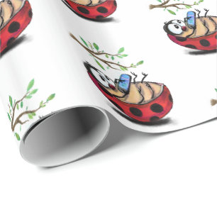 Papel De Presente Ladybugs Felizes com Telefone - Desenho de Cartoon
