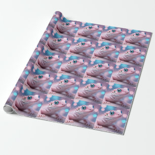 Papel De Presente Lagarto Rosa Bonito com Olhos Azuis Grandes