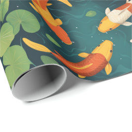 Papel De Presente Lago de Koi Elegante e Folhas de Lírio Estilo Vint