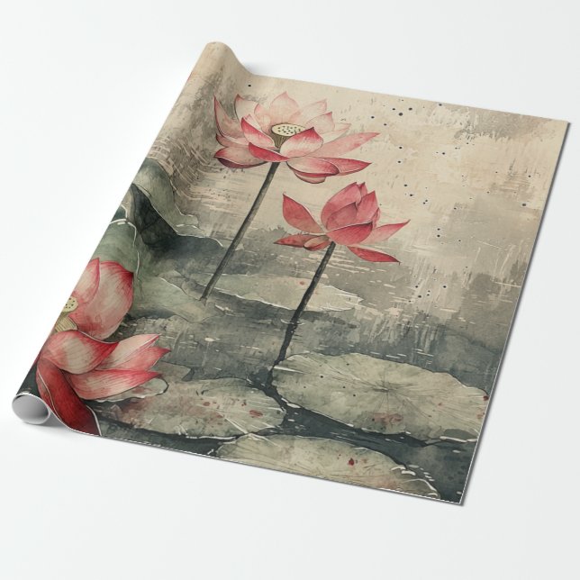 Papel De Presente Lago de Lótus ao Luar (6) (Desenrolado)