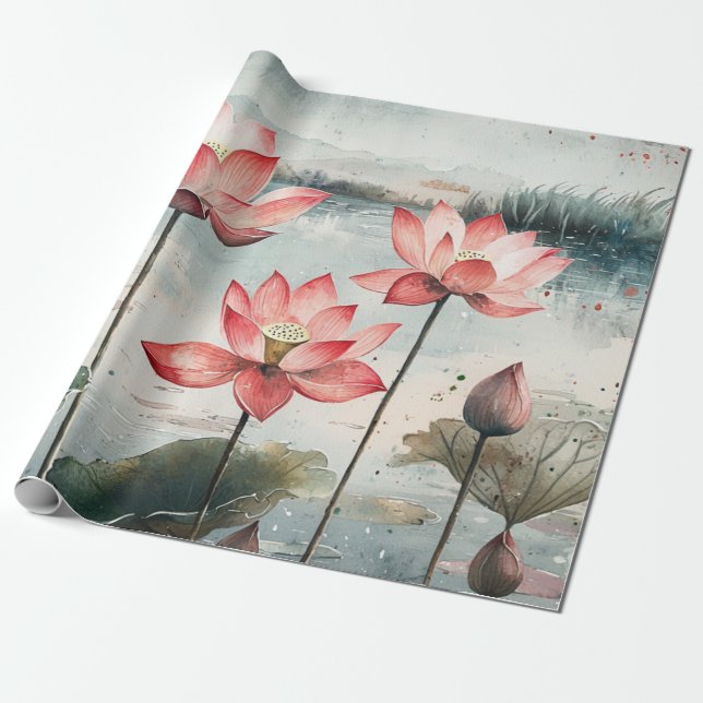 Papel De Presente Lago de Lótus ao Luar (7) (Desenrolado)