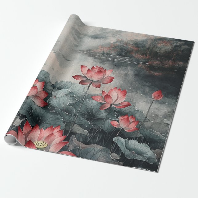 Papel De Presente Lago Lotus ao Luar (5) (Desenrolado)
