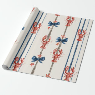 Papel De Presente Lagosta Patriótica Vermelha, Branca e Azul Estrela