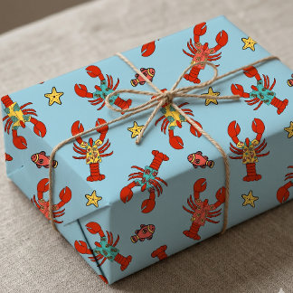 Papel De Presente Lagostas com Camisas Havaianas Estrela do Verão Pr