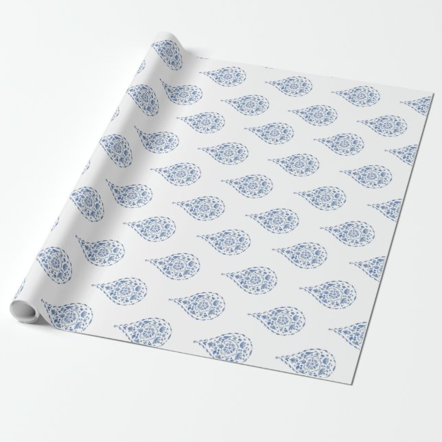 Papel De Presente Lágrima azul Paisley (Desenrolado)