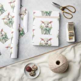 Papel De Presente Lamb bebê em Chá de fraldas de Aquarela