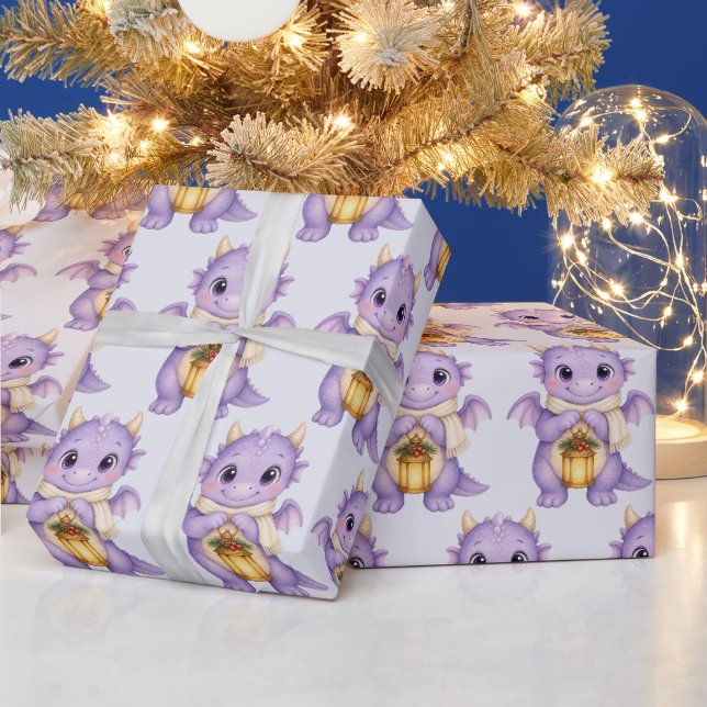 Papel De Presente Lâmpada de Natal Lavanda Bebê Dragão  (Feriados)