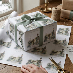 Papel De Presente Lâmpada de pinheiro de inverno de neve Aquarela Na