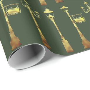 Papel De Presente Lâmpada vitoriana postada verde-lanterna