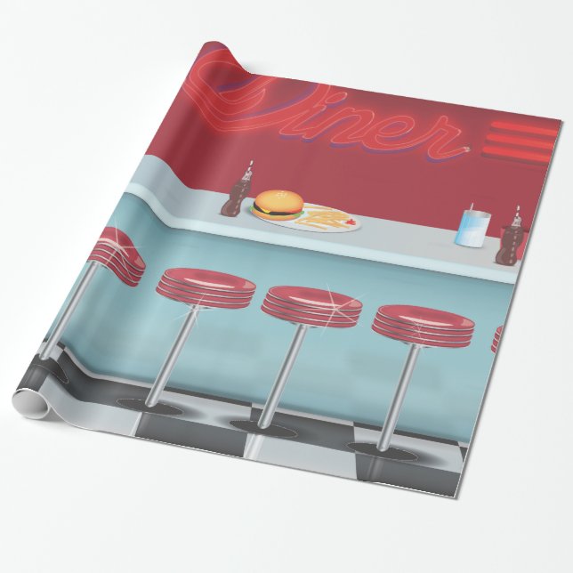 Papel De Presente Lanchonete Americana Vintage (Desenrolado)