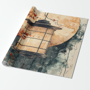 Papel De Presente Lanterna Iluminada ao Luar Sumi-E Aquarela (2)
