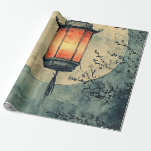 Papel De Presente Lanterna Iluminada pelo Luar Sumi-E Aquarela (1)