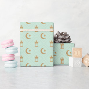 Papel De Presente Lanternas e Crescente de Eid ou Ramadão Sem Costur