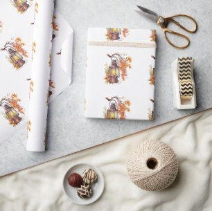 Papel De Presente Lanternas padrão laranja outono