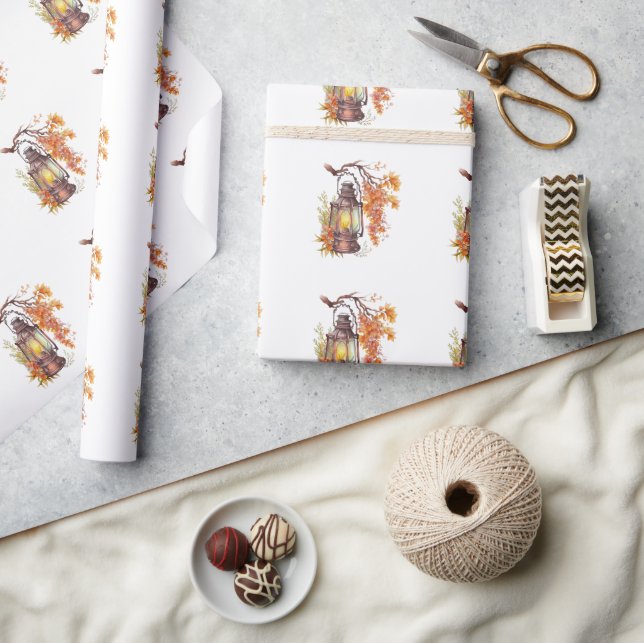 Papel De Presente Lanternas padrão laranja outono (Artesanato)