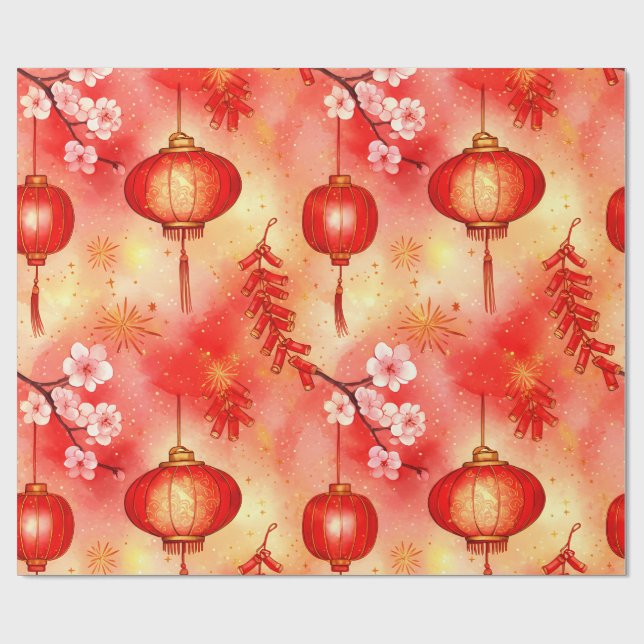 Papel De Presente Lanterns glow, firecrackers burst, and blossoms bl (Aberto)