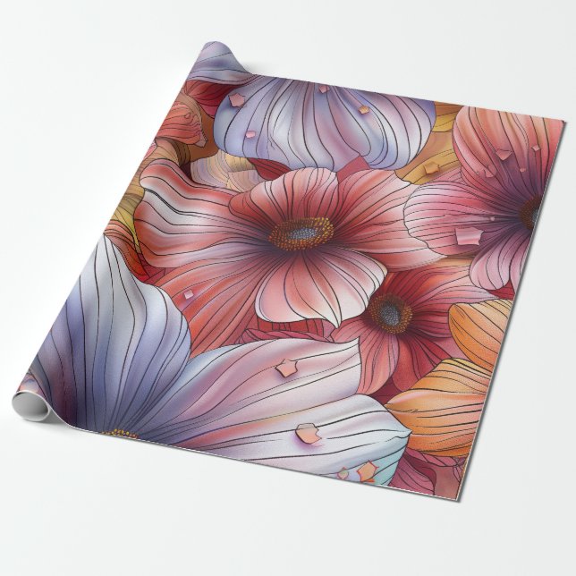 Papel De Presente Lápis com Cor Floral (Desenrolado)