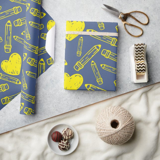 Papel De Presente Lápis de Coração Escolar Sem Olhos Magia (Artesanato)