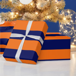 Papel De Presente Laranja Abóbora, Azul Marinho XL Padrão Listras V