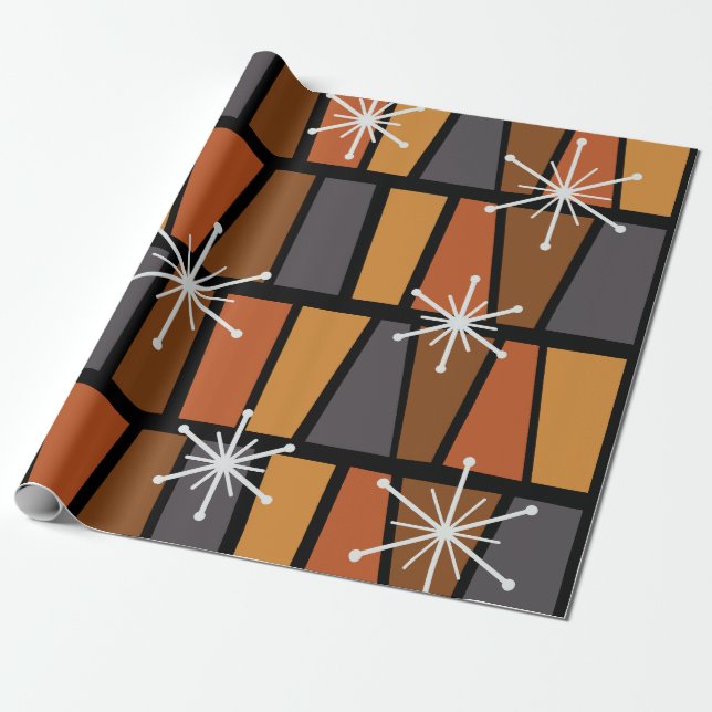 Papel De Presente Laranja Abstrato de MCM geométrico (Desenrolado)