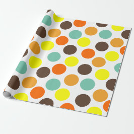 Papel De Presente Laranja, Amarelo, Marrom, Pontos Azuis